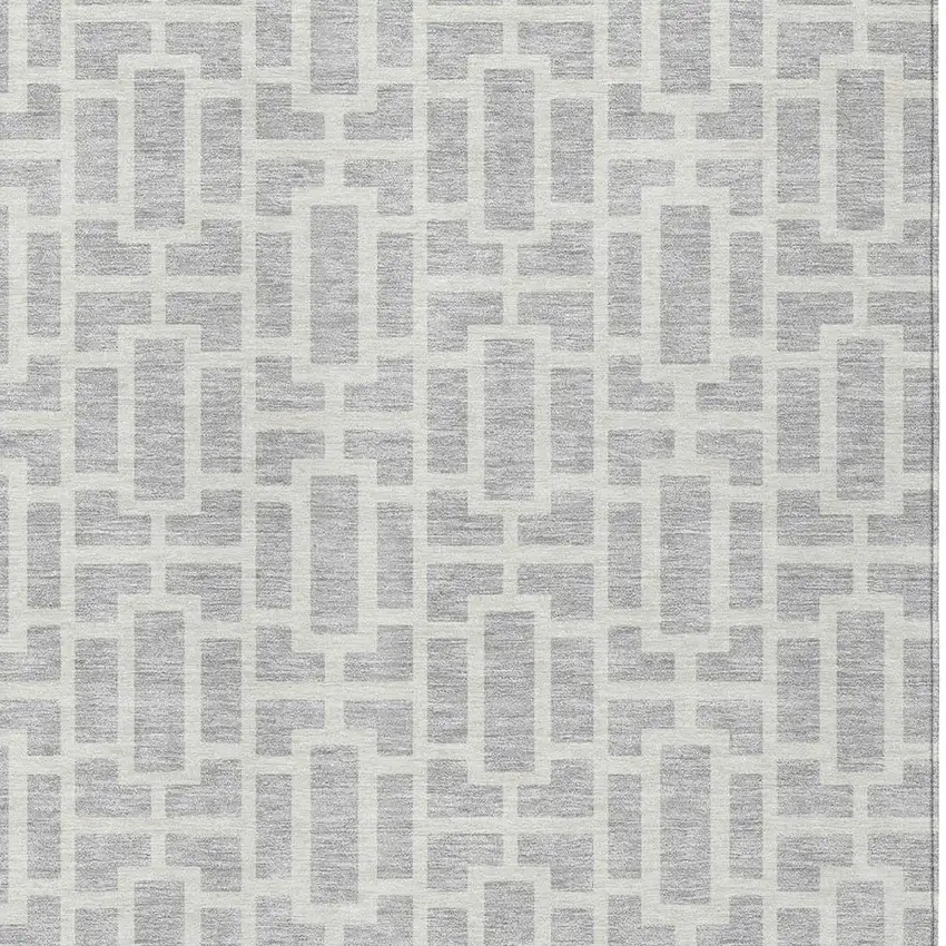 Silver And Gray Geometric Washable Indoor Outdoor Area Rug Photo 6