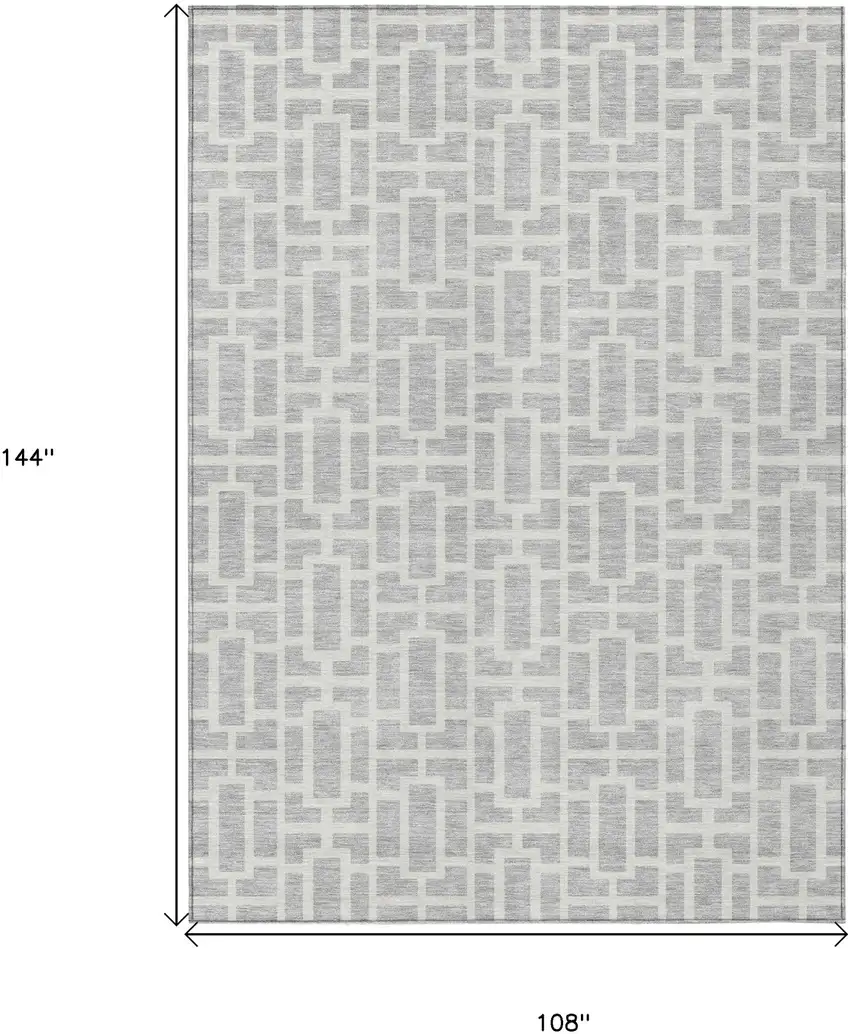 Silver And Gray Geometric Washable Indoor Outdoor Area Rug Photo 3
