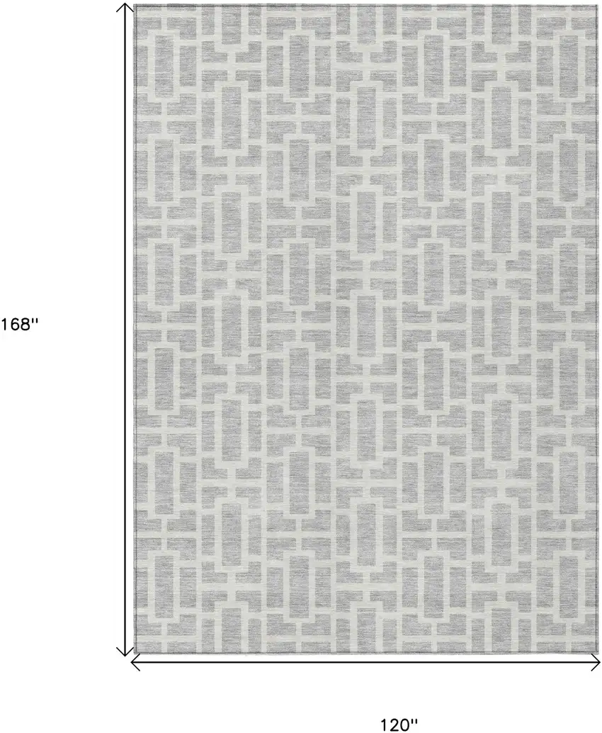 Silver And Gray Geometric Washable Indoor Outdoor Area Rug Photo 3