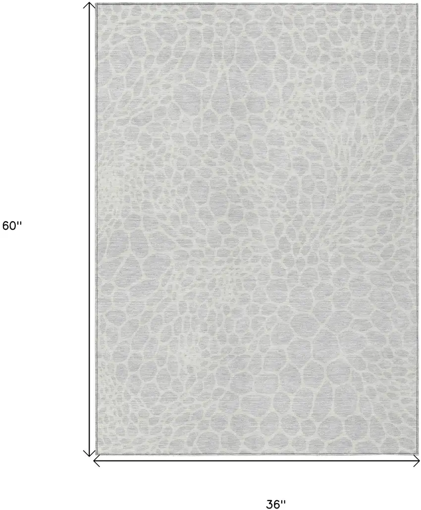 Silver And Gray Geometric Washable Indoor Outdoor Area Rug Photo 3