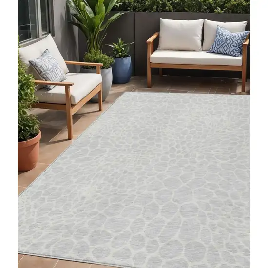 Silver And Gray Geometric Washable Indoor Outdoor Area Rug Photo 1