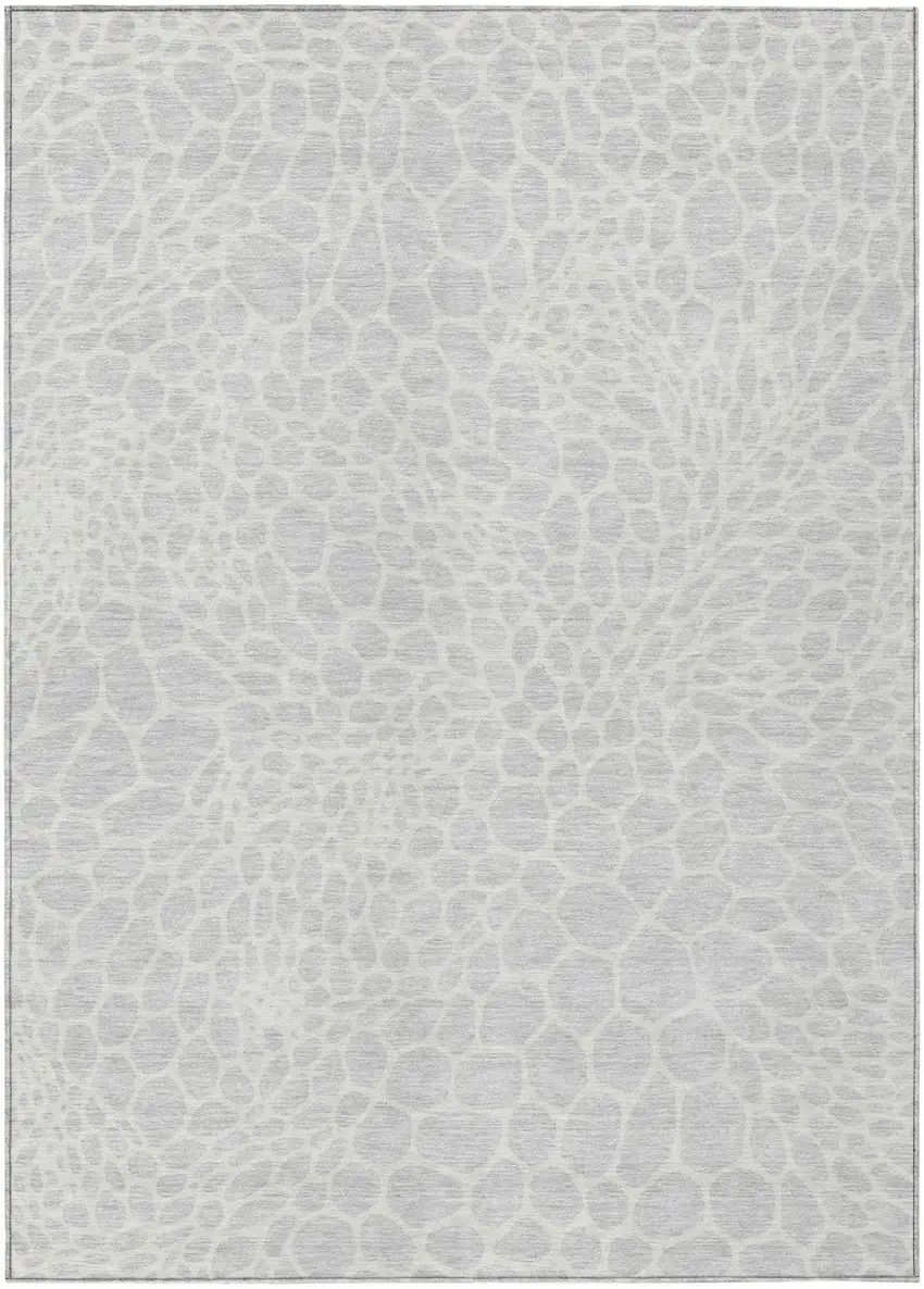 Silver And Gray Geometric Washable Indoor Outdoor Area Rug Photo 2