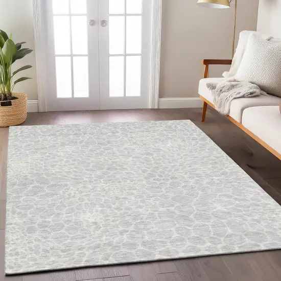 Silver And Gray Geometric Washable Indoor Outdoor Area Rug Photo 9