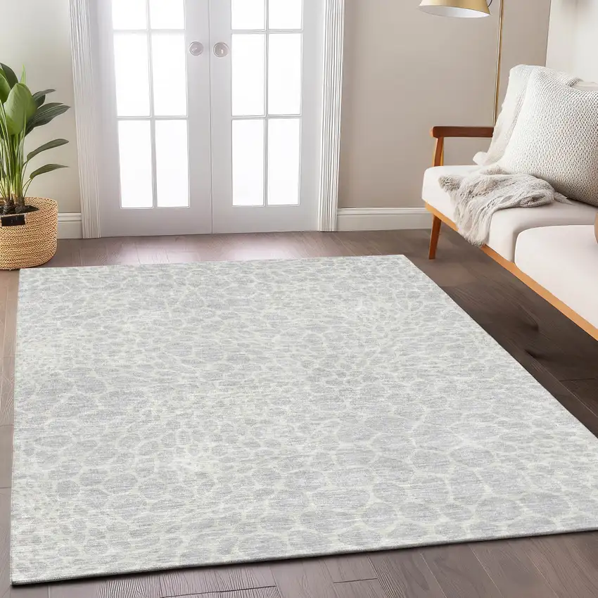 Silver And Gray Geometric Washable Indoor Outdoor Area Rug Photo 9