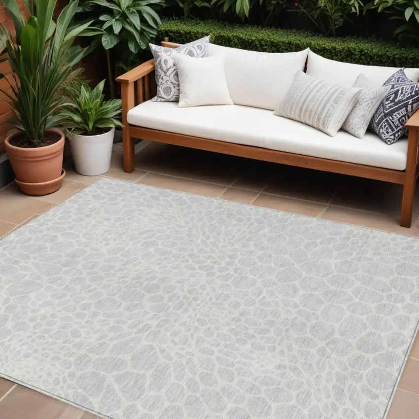 Silver And Gray Geometric Washable Indoor Outdoor Area Rug Photo 1