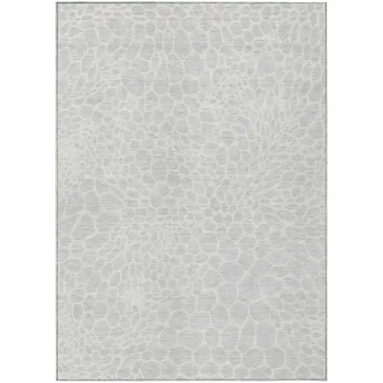 Silver And Gray Geometric Washable Indoor Outdoor Area Rug Photo 2