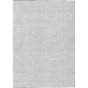 Photo of Silver And Gray Geometric Washable Indoor Outdoor Area Rug