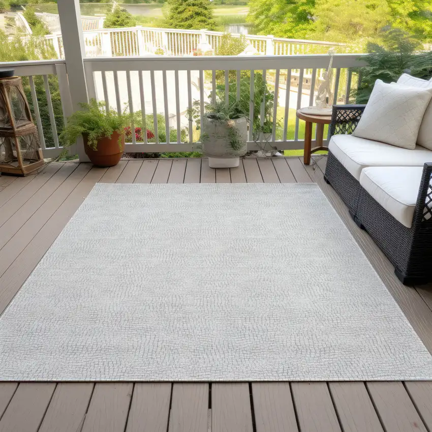 Silver And Gray Geometric Washable Indoor Outdoor Area Rug Photo 7