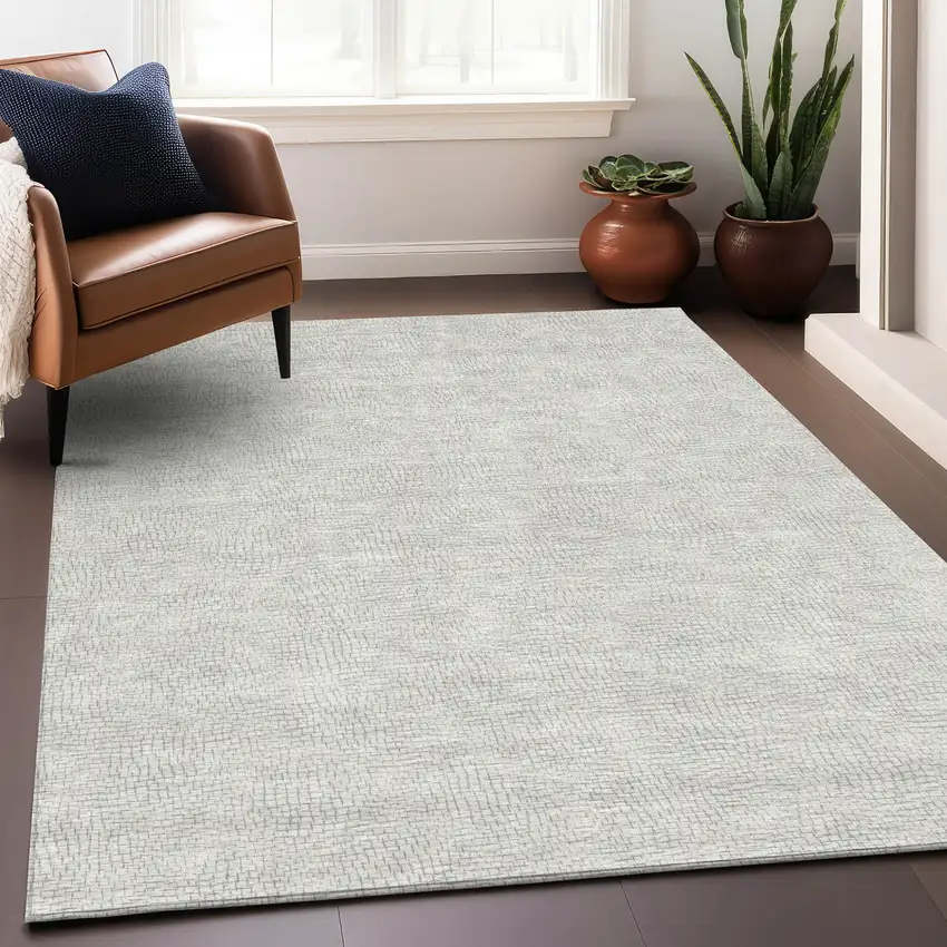 Silver And Gray Geometric Washable Indoor Outdoor Area Rug Photo 8