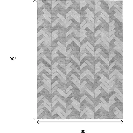 Silver And Gray Geometric Washable Indoor Outdoor Area Rug Photo 3