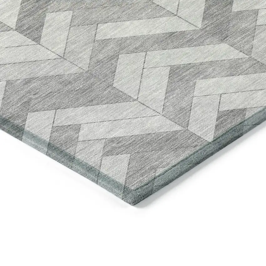 Silver And Gray Geometric Washable Indoor Outdoor Area Rug Photo 5