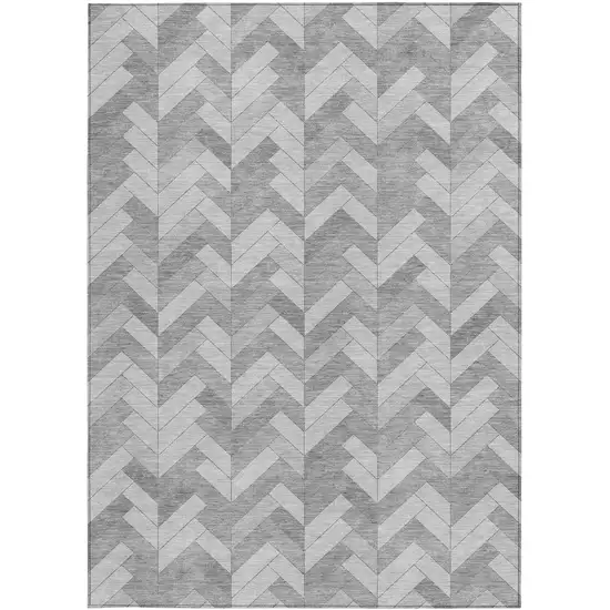 Silver And Gray Geometric Washable Indoor Outdoor Area Rug Photo 4
