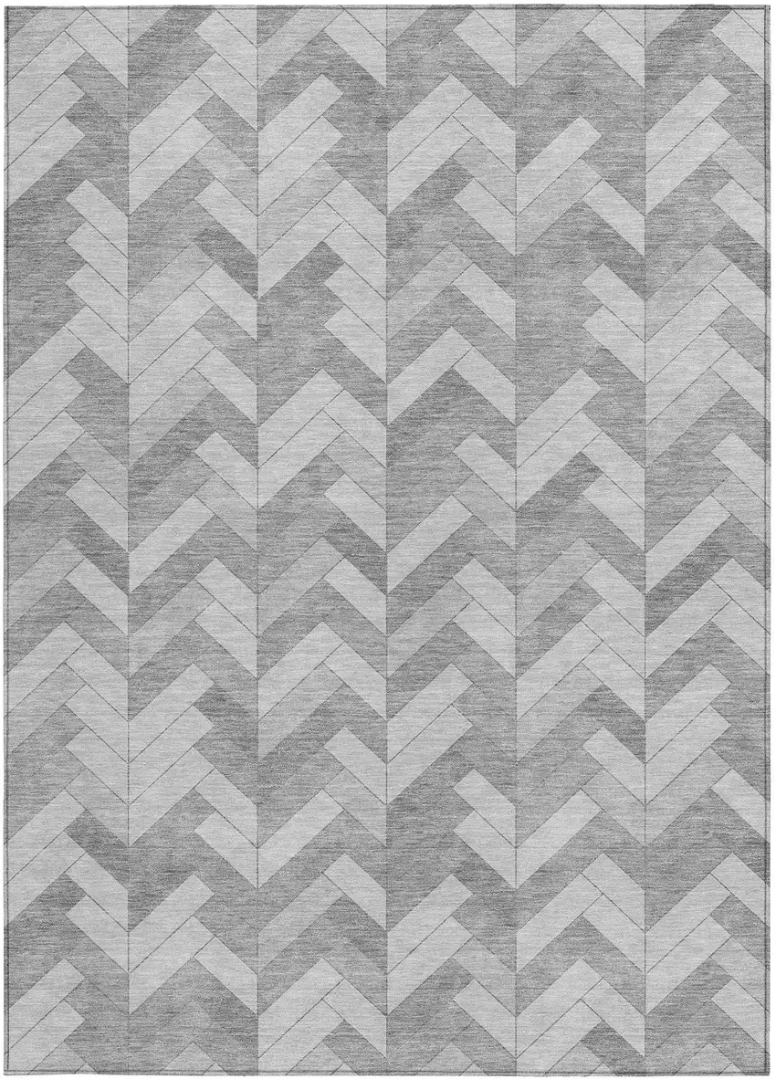 Silver And Gray Geometric Washable Indoor Outdoor Area Rug Photo 4