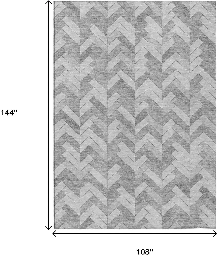 Silver And Gray Geometric Washable Indoor Outdoor Area Rug Photo 3