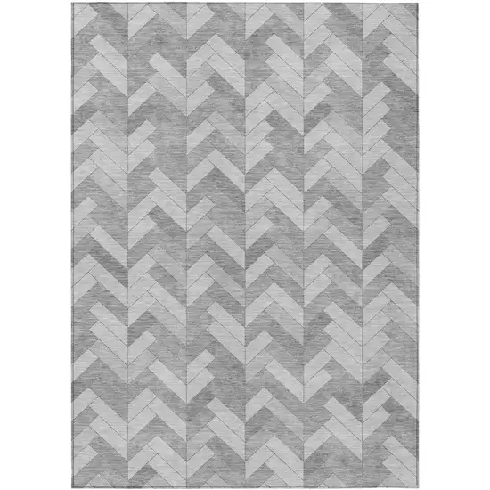 Silver And Gray Geometric Washable Indoor Outdoor Area Rug Photo 2