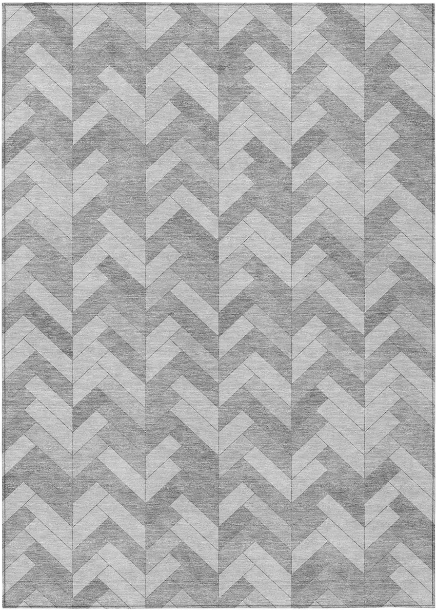 Silver And Gray Geometric Washable Indoor Outdoor Area Rug Photo 2
