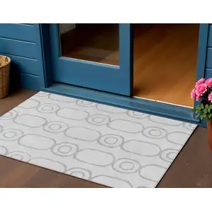 Photo of Silver And Gray Geometric Washable Indoor Outdoor Area Rug