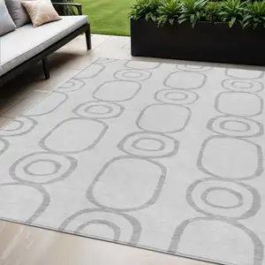 Photo of Silver And Gray Geometric Washable Indoor Outdoor Area Rug