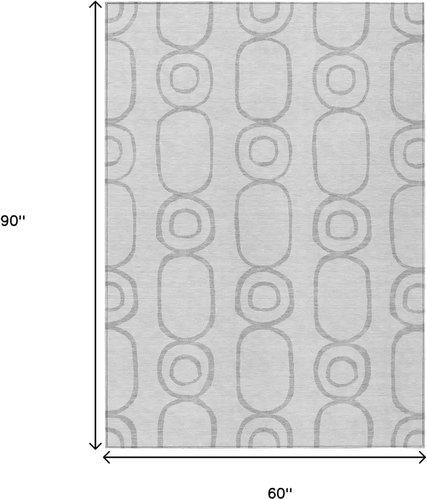 Silver And Gray Geometric Washable Indoor Outdoor Area Rug Photo 3