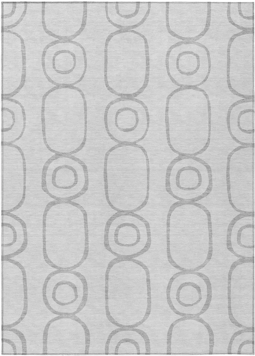 Silver And Gray Geometric Washable Indoor Outdoor Area Rug Photo 2