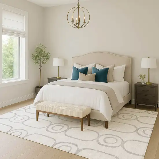 Silver And Gray Geometric Washable Indoor Outdoor Area Rug Photo 7