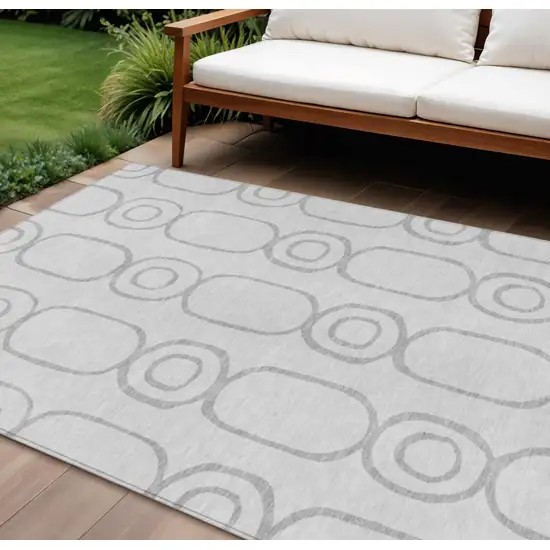 Silver And Gray Geometric Washable Indoor Outdoor Area Rug Photo 1