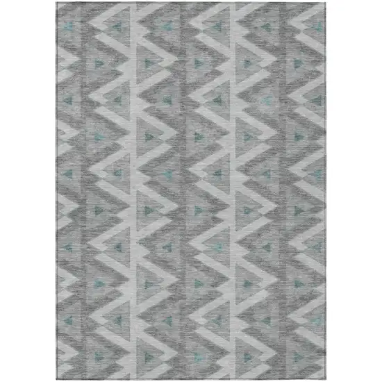 Silver And Gray Geometric Washable Indoor Outdoor Area Rug Photo 2