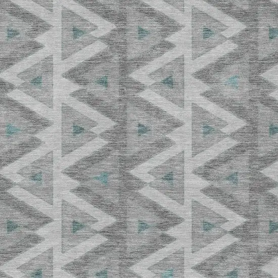 Silver And Gray Geometric Washable Indoor Outdoor Area Rug Photo 3
