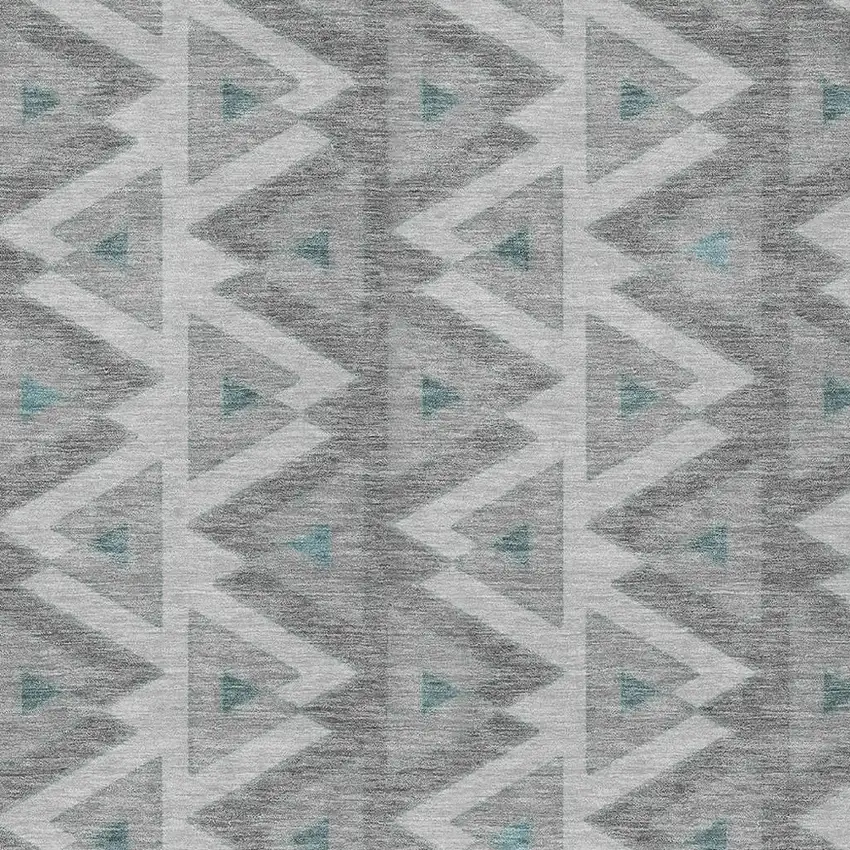 Silver And Gray Geometric Washable Indoor Outdoor Area Rug Photo 3
