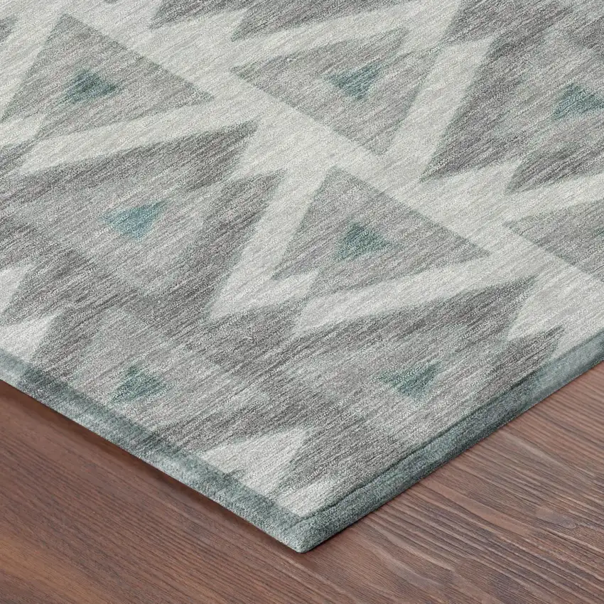 Silver And Gray Geometric Washable Indoor Outdoor Area Rug Photo 5