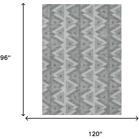 Silver And Gray Geometric Washable Indoor Outdoor Area Rug Photo 7