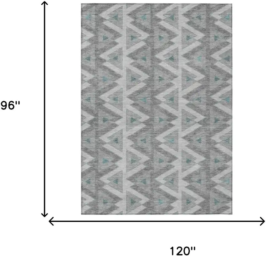 Silver And Gray Geometric Washable Indoor Outdoor Area Rug Photo 7