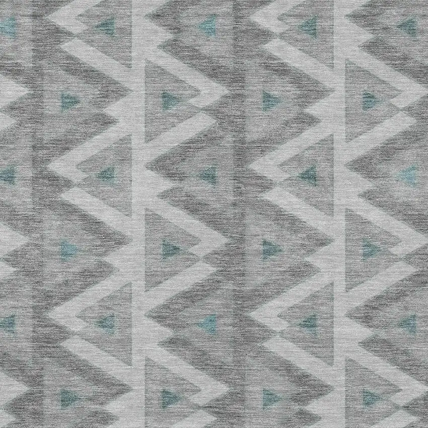 Silver And Gray Geometric Washable Indoor Outdoor Area Rug Photo 3