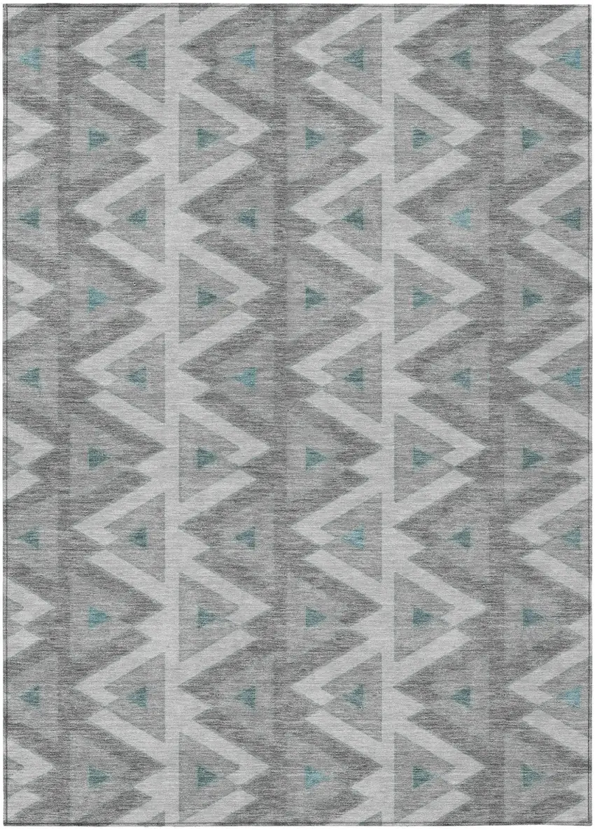 Silver And Gray Geometric Washable Indoor Outdoor Area Rug Photo 2