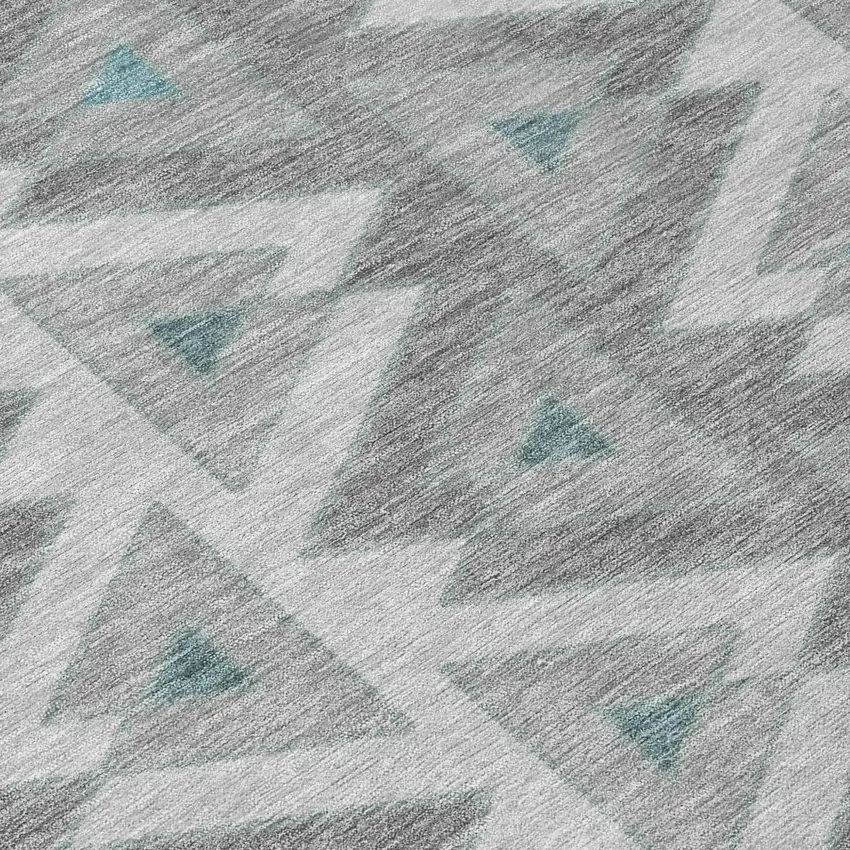 Silver And Gray Geometric Washable Indoor Outdoor Area Rug Photo 6