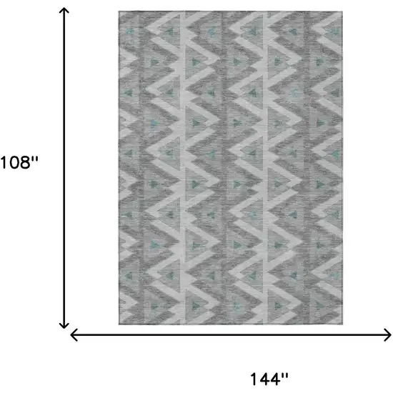 Silver And Gray Geometric Washable Indoor Outdoor Area Rug Photo 7