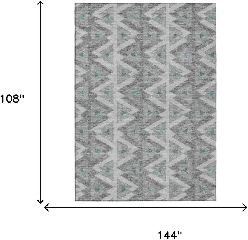 Silver And Gray Geometric Washable Indoor Outdoor Area Rug Photo 7