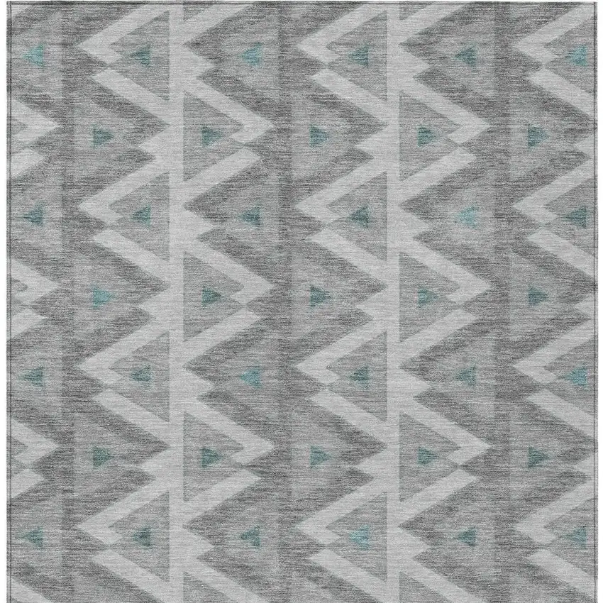 Silver And Gray Geometric Washable Indoor Outdoor Area Rug Photo 4