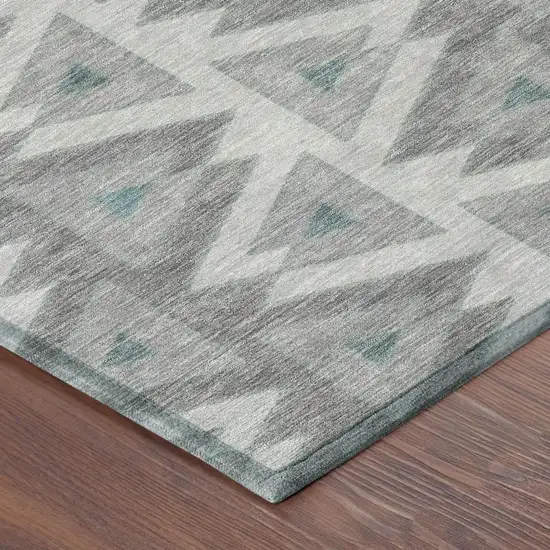 Silver And Gray Geometric Washable Indoor Outdoor Area Rug Photo 5
