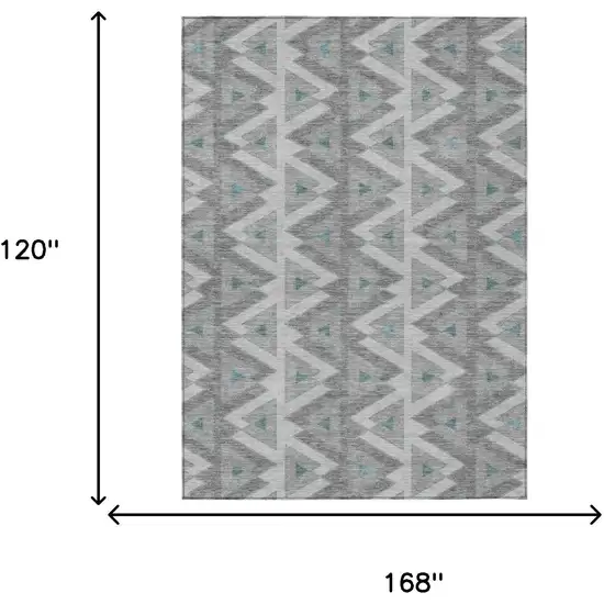 Silver And Gray Geometric Washable Indoor Outdoor Area Rug Photo 7
