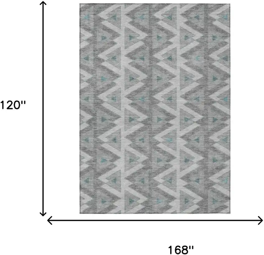 Silver And Gray Geometric Washable Indoor Outdoor Area Rug Photo 7