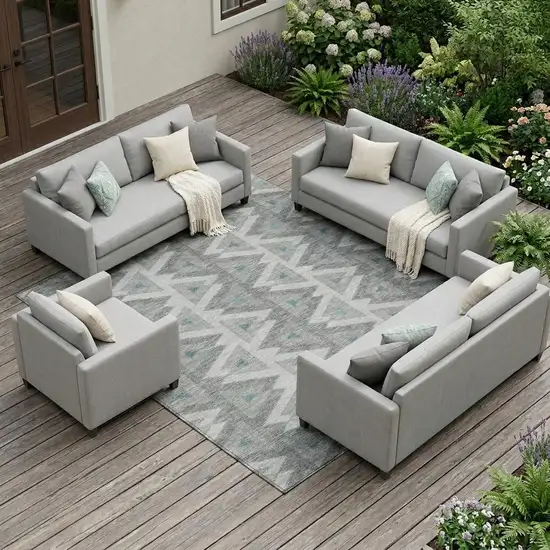 Silver And Gray Geometric Washable Indoor Outdoor Area Rug Photo 1