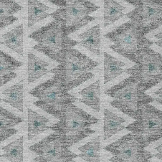 Silver And Gray Geometric Washable Indoor Outdoor Area Rug Photo 3
