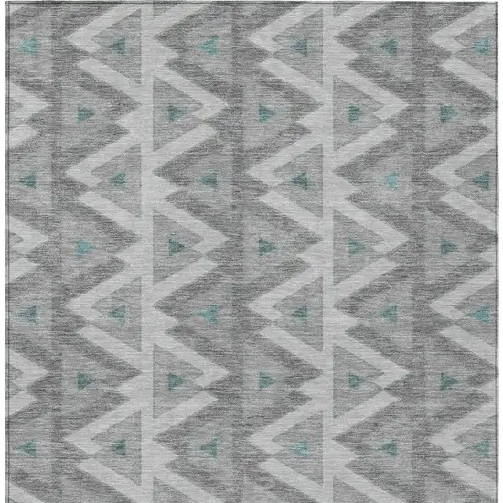 Silver And Gray Geometric Washable Indoor Outdoor Area Rug Photo 4