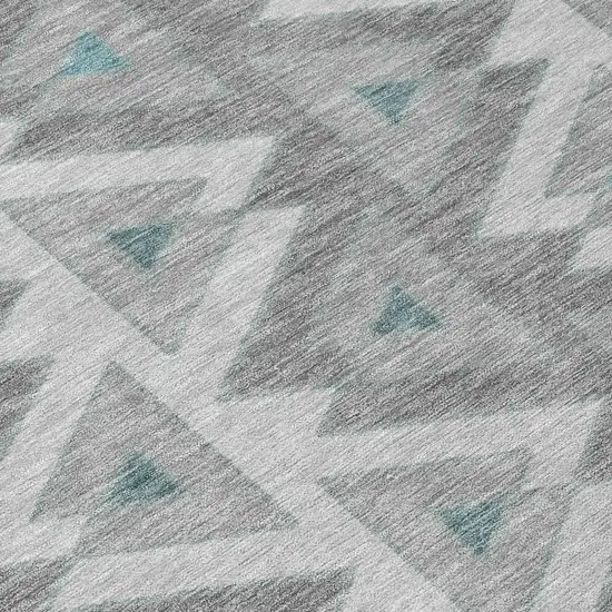 Silver And Gray Geometric Washable Indoor Outdoor Area Rug Photo 6