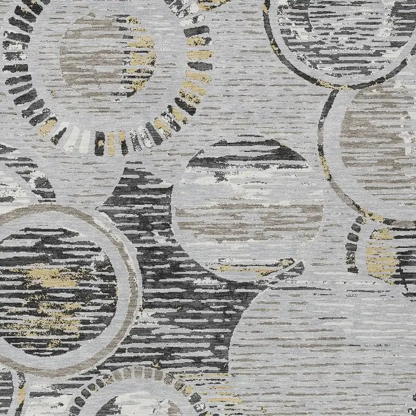 Silver And Gray Geometric Washable Indoor Outdoor Area Rug Photo 2