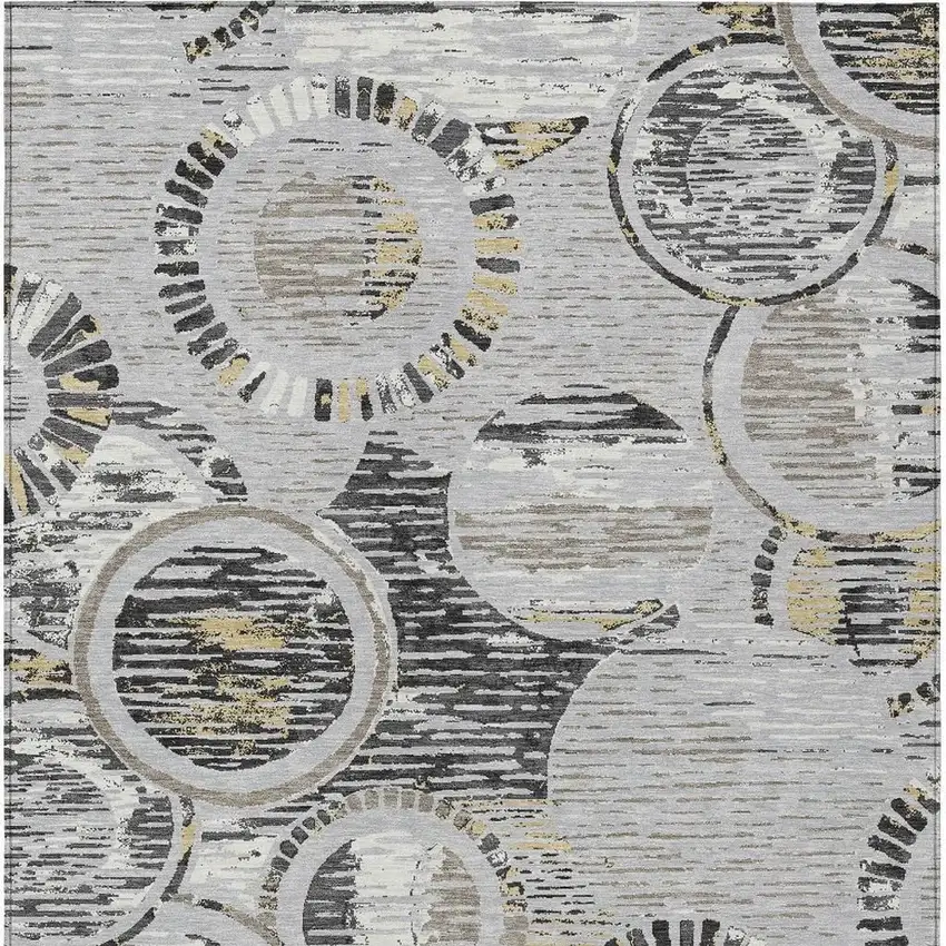 Silver And Gray Geometric Washable Indoor Outdoor Area Rug Photo 3