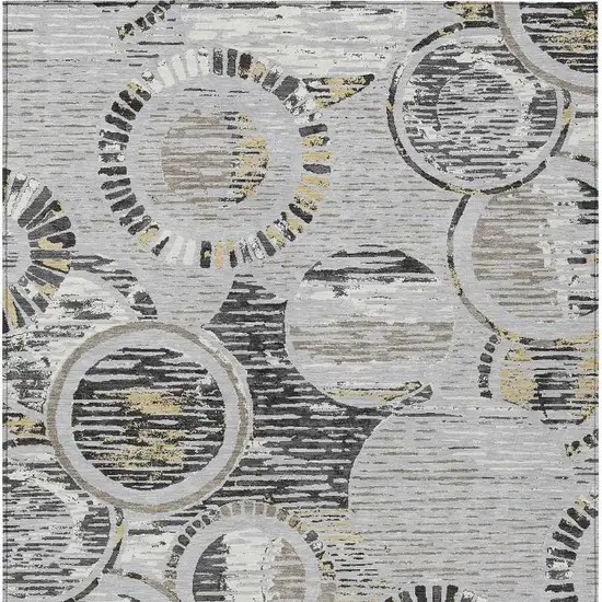 Silver And Gray Geometric Washable Indoor Outdoor Area Rug Photo 3
