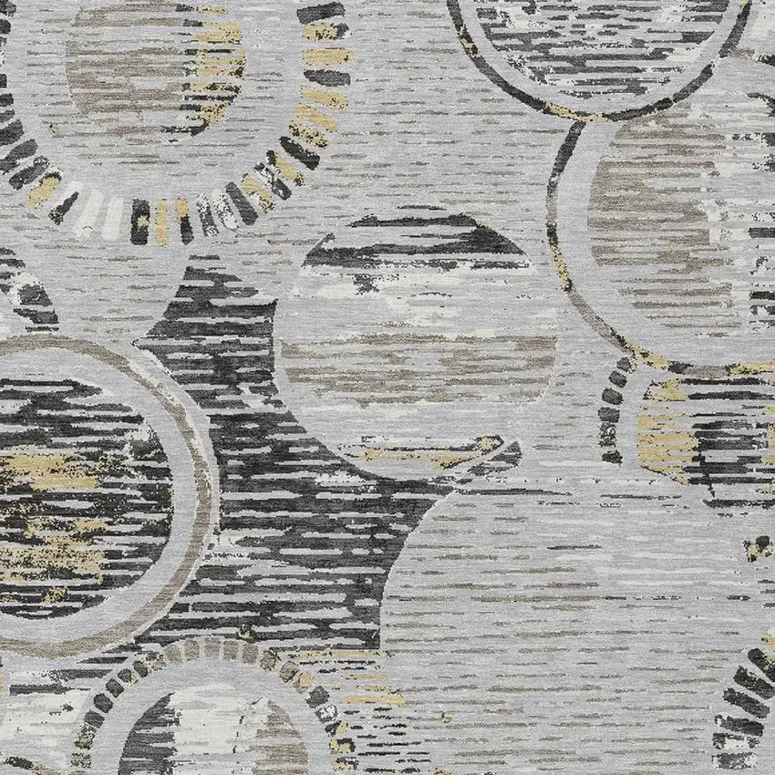 Silver And Gray Geometric Washable Indoor Outdoor Area Rug Photo 2