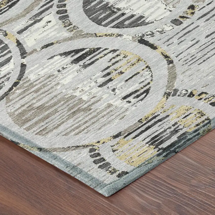 Silver And Gray Geometric Washable Indoor Outdoor Area Rug Photo 4